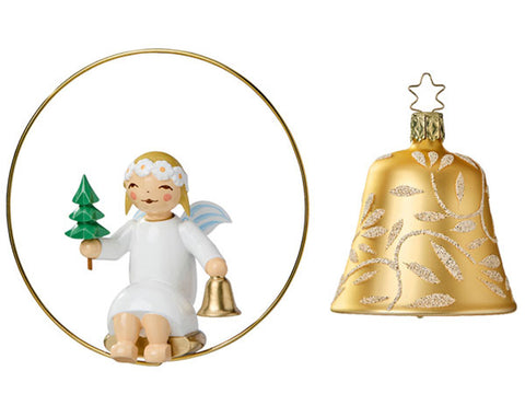 Wendt and Kühn Angel in Ring with Little Tree and Gold Glass Bell by Inge-Glas / Pre-Order now for Delivery in October.