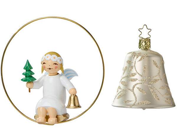 Wendt and Kühn Angel in Ring with Little Tree and Silver Glass Bell by Inge-Glas / PRE-ORDER  now for Delivery in October