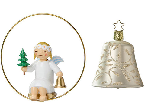 Wendt and Kühn Angel in Ring with Little Tree and Silver Glass Bell by Inge-Glas / PRE-ORDER  now for Delivery in October