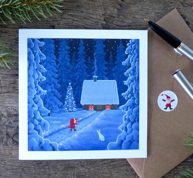 Scandinavian Christmas card by Eva Melhuish - Christmas Cottage