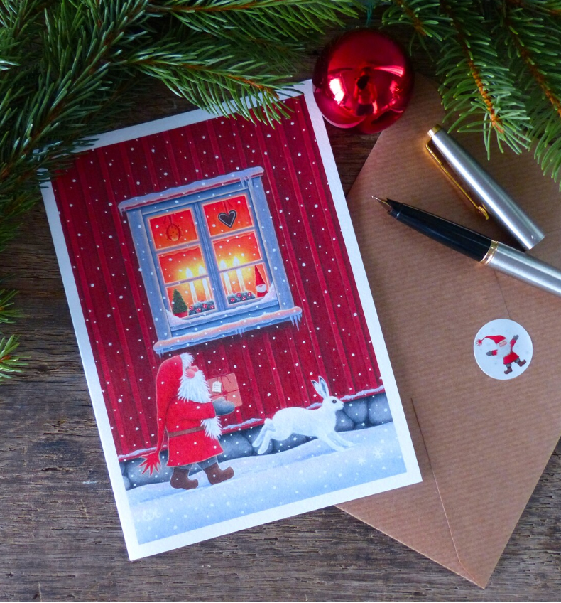Scandinavian Christmas card by Eva Melhuish - Christmas Delivery