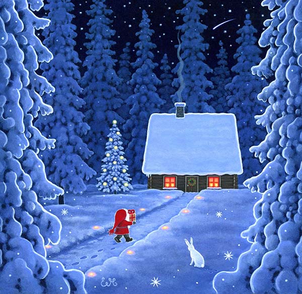 Scandinavian Christmas card by Eva Melhuish - Christmas Cottage