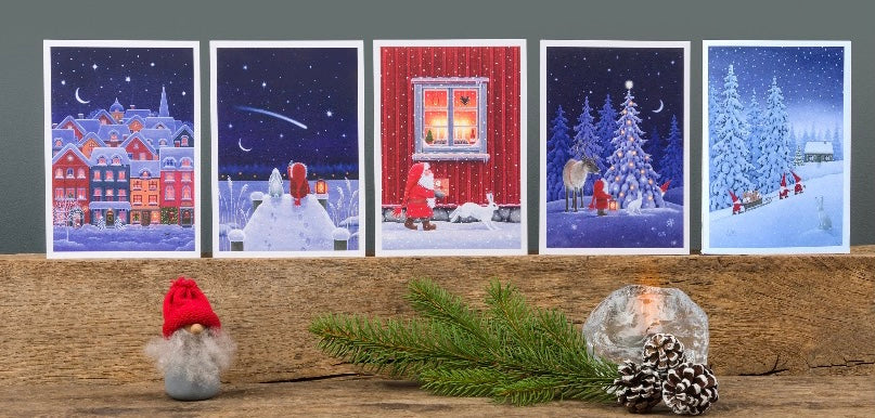 Scandinavian Christmas cards by Eva Melhuish - 5 pack with five designs