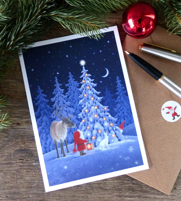 Scandinavian Christmas card by Eva Melhuish - Forest Lights