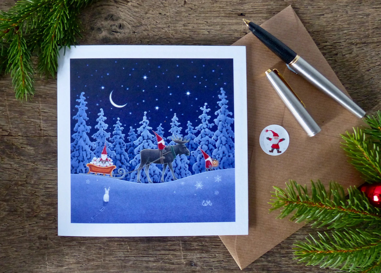 Scandinavian Christmas card by Eva Melhuish - Christmas Moose