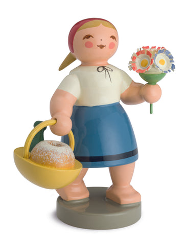 Little Red Riding Hood with Basket of Cake and Flowers