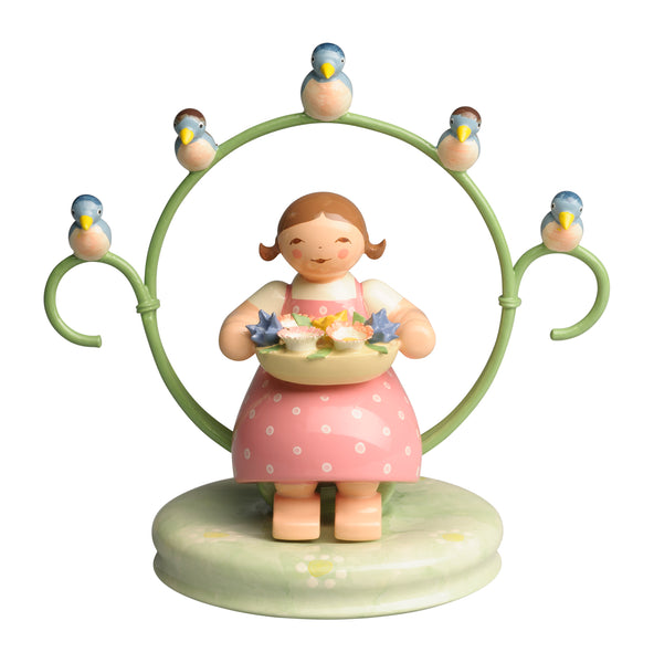 Girl in Hoop with Flowers and Blue Birds