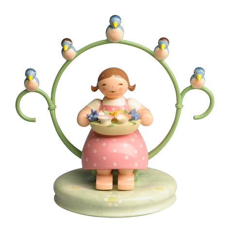 Girl in Hoop with Flowers and Blue Birds