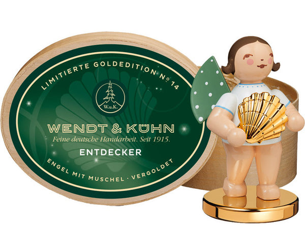 Limited Gold Edition No. 14 - Grunhainichen Angel / The Discoverer / Sea Shell / on a Gold-Plated Base in Splinter Box / SALE Save 20%