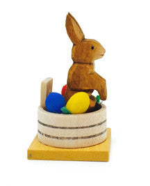 Rabbit in a Wooden Tub of Easter Eggs