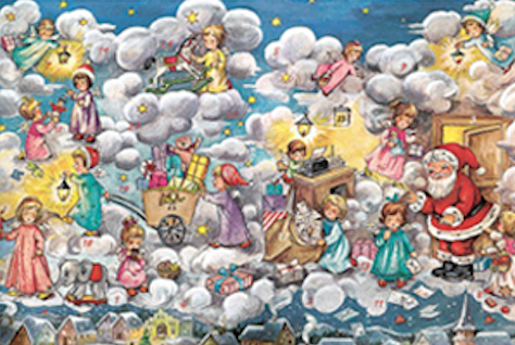 Santa with Angels Advent Calendar / GREETING CARD