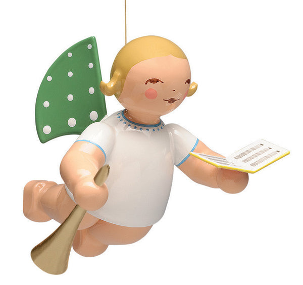 Flying / Suspended Grünhainichen Angel with Songbook and Small Trumpet - 2"