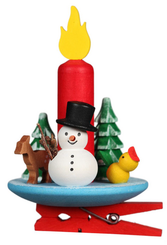 Clip-on Red Candle with Snowman and Animals
