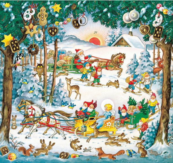 Santa and Elves in Sleighs Advent Calendar