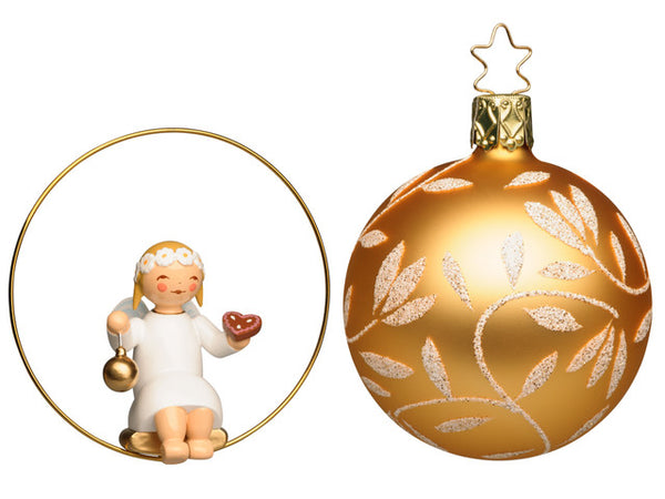 Wendt and Kühn Angel in Ring with Gingerbread and Gold Glass Bell by Inge-Glas / PREORDER NOW FOR DELIVERY IN OCTOBER