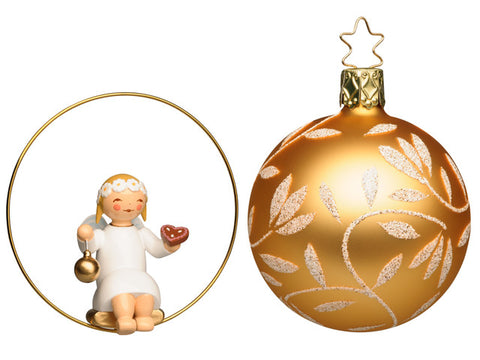 Wendt and Kühn Angel in Ring with Gingerbread and Gold Glass Bell by Inge-Glas / PREORDER NOW FOR DELIVERY IN OCTOBER