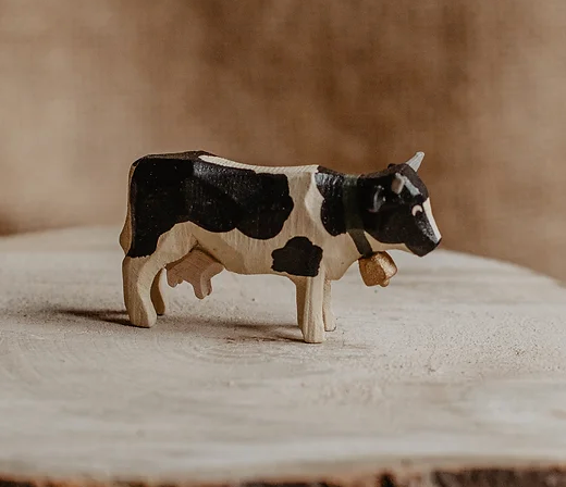 Black Cow with Bell,  Standing, hand-carved - 1-1/4" / Size Small