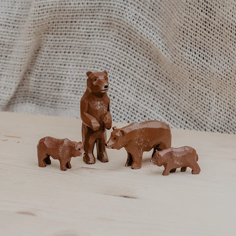 Set of 4 Hand-carved Bears with Wood Chip Gift Box