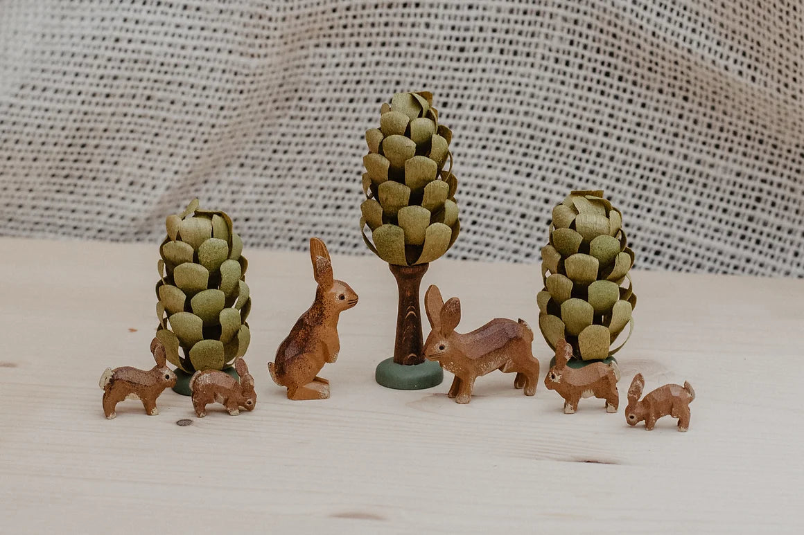 Set of Rabbits with Oak Tree and Bushes with Wood Chip Gift Box