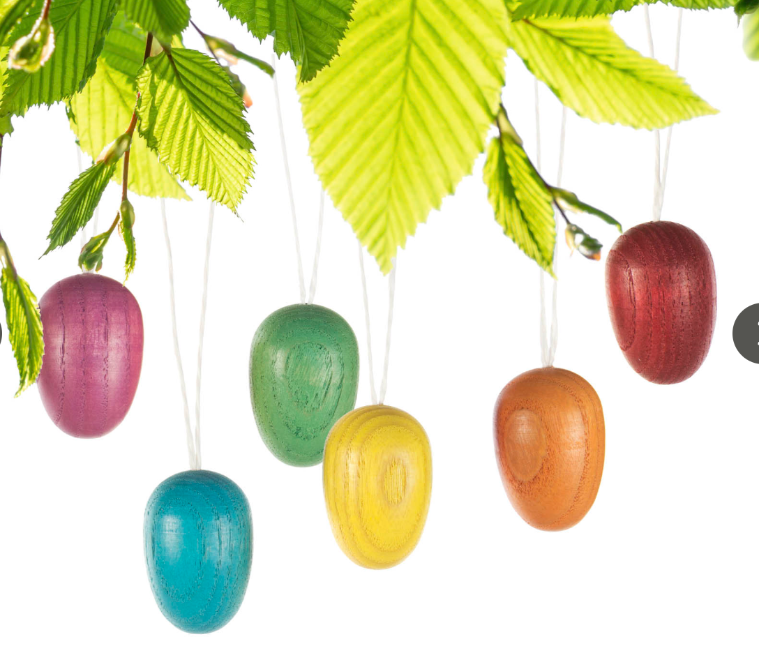 Solid Colored Wooden Easter Egg Ornaments in an Egg Carton / Set of 6 / 1" tall