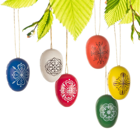 Delicate Stencilled Easter Egg Ornaments - Set of 6 /  From Werner Toys / 1" Tall