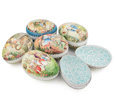 Beatrix Potter Peter Rabbit and Family Paper Mache Easter Eggs / Set of 6 / 4-3/4 inches tall