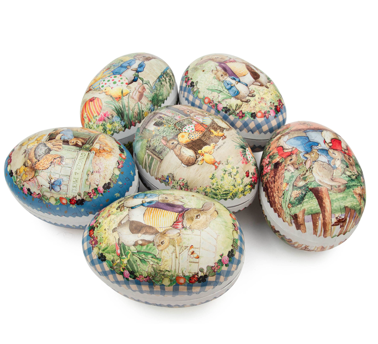 Beatrix Potter Peter Rabbit and Family Paper Mache Easter Eggs / Set of 6 / 6" tall