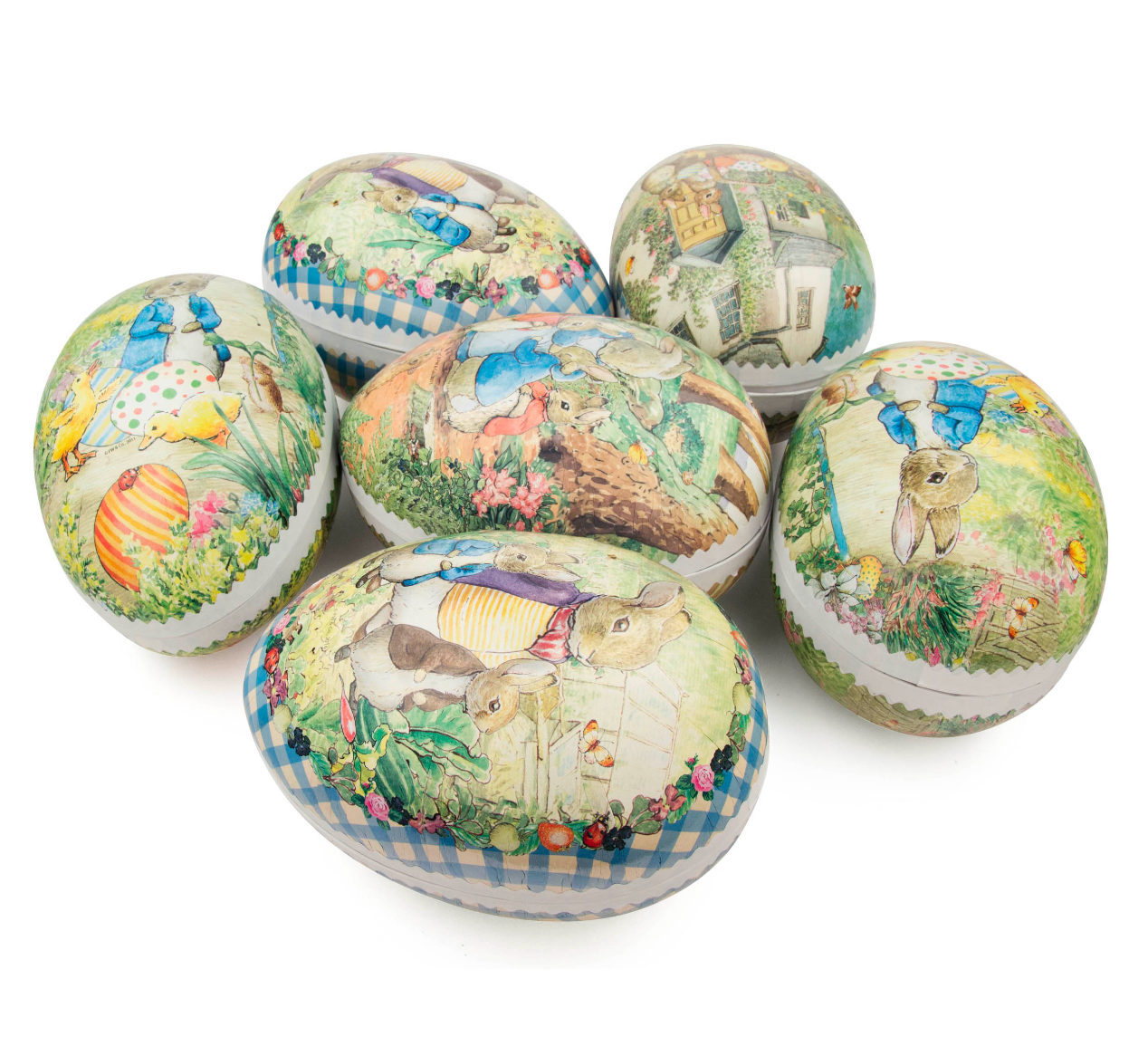 Beatrix Potter Peter Rabbit and Family Paper Mache Easter Eggs / Set of 6 / 7" tall