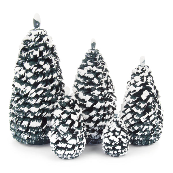 Set of 5 Snow-capped Wood Evergreen Trees