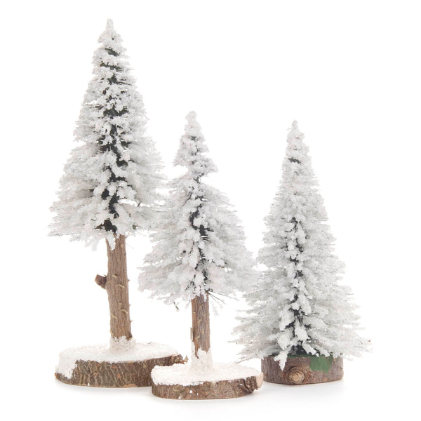 Set of 3 snow-covered Evergreen Trees / 4 - 6 inches