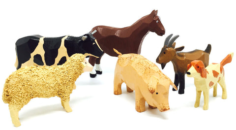 Farm Animals Set 1 (6 pieces) - 1-5/8" to 3"/ hand-carved / Size Large