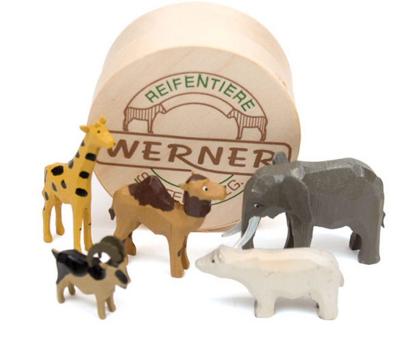 Zoo Animals Set 1 (5 pieces) - 1" to 2-3/4" / hand-carved / w/Wood Chip Gift Box / Size Small