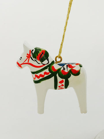 White Dala Horse Christmas Ornament - 2"