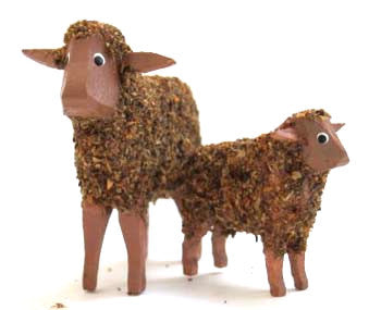 Brown with brown face sheep and lamb:  1-5/8" and 1"