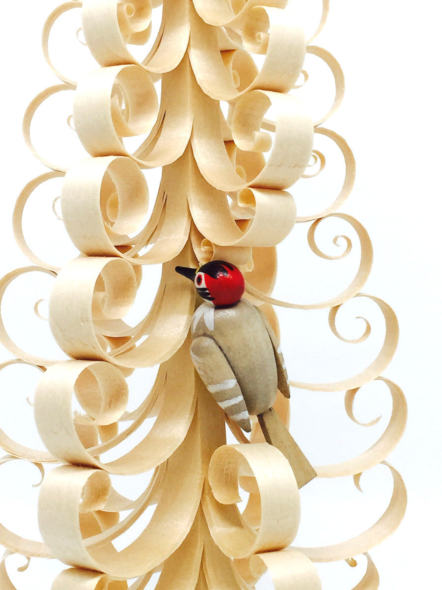 Hand-shaved and Carved Tree, Spanbaum with Woodpecker - 12"