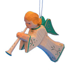 Trumpeting Angel with Green Wings Ornament