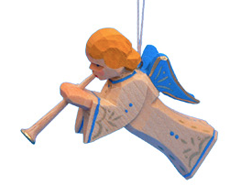 Trumpeting Angel with Blue Wings Ornament