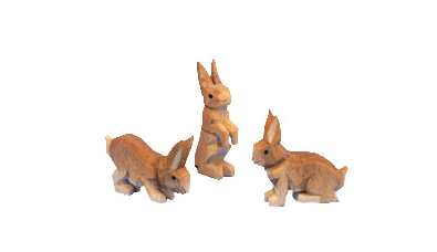 Three Hand-Carved Rabbits