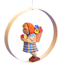 Girl with Flowers in Shaved-wood Ring Ornament