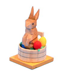 Rabbit in a Wooden Tub of Easter Eggs