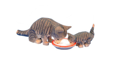 A Tabby Cat and her Kitten Drinking from a Bowl of Milk