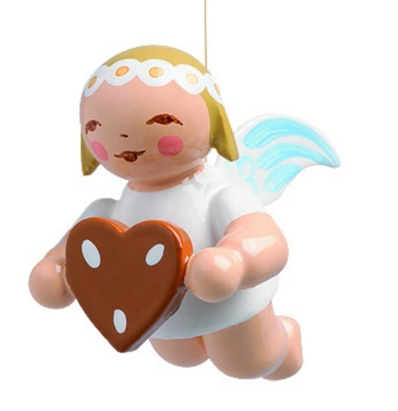 Small Flying / Suspended Marguerite Angel with Gingerbread Heart - 1"