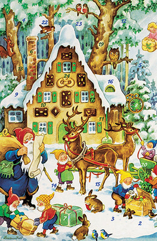 Santa in the Forest with his Elves Advent Calendar / GREETING CARD