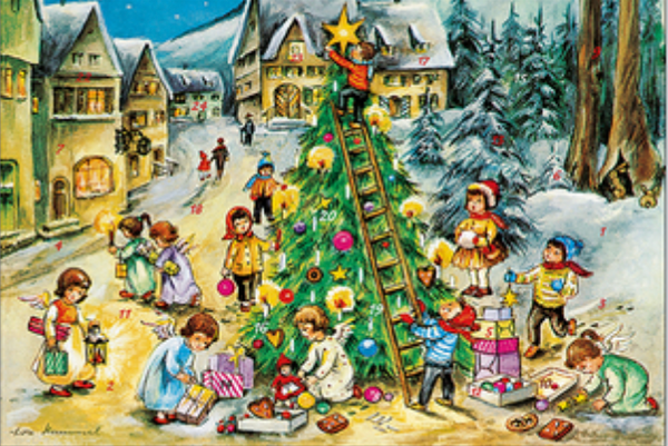 Angels Decorating the Christmas Tree Advent Calendar / GREETING CARD