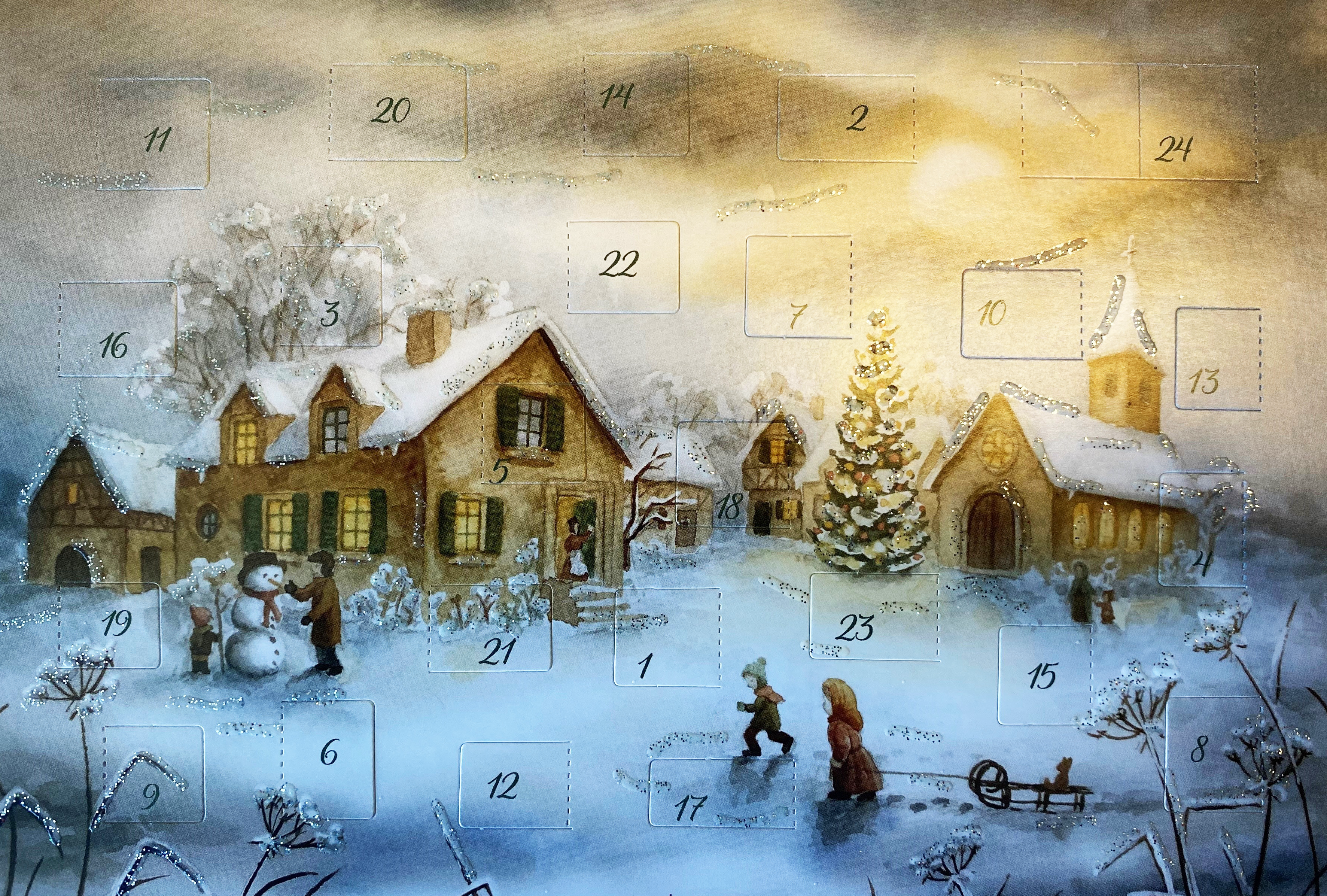 Village Snow Scene Advent Calendar GREETING CARD