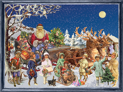 Santa's Sled with Victorian Children - Advent Calendar GREETING CARD