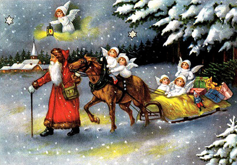 Santa and Angels with Horse Drawn Sled - Advent Calendar