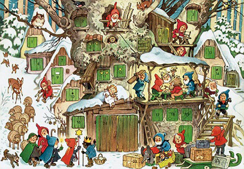 Woodland Village of Elves Preparing for Christmas - Advent Calendar