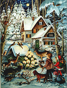 Snowy Forest Scene / Children / Animals - Advent Calendar GREETING CARD