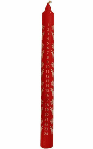 Advent Calendar Candle - Reindeer and Snowflakes - Red